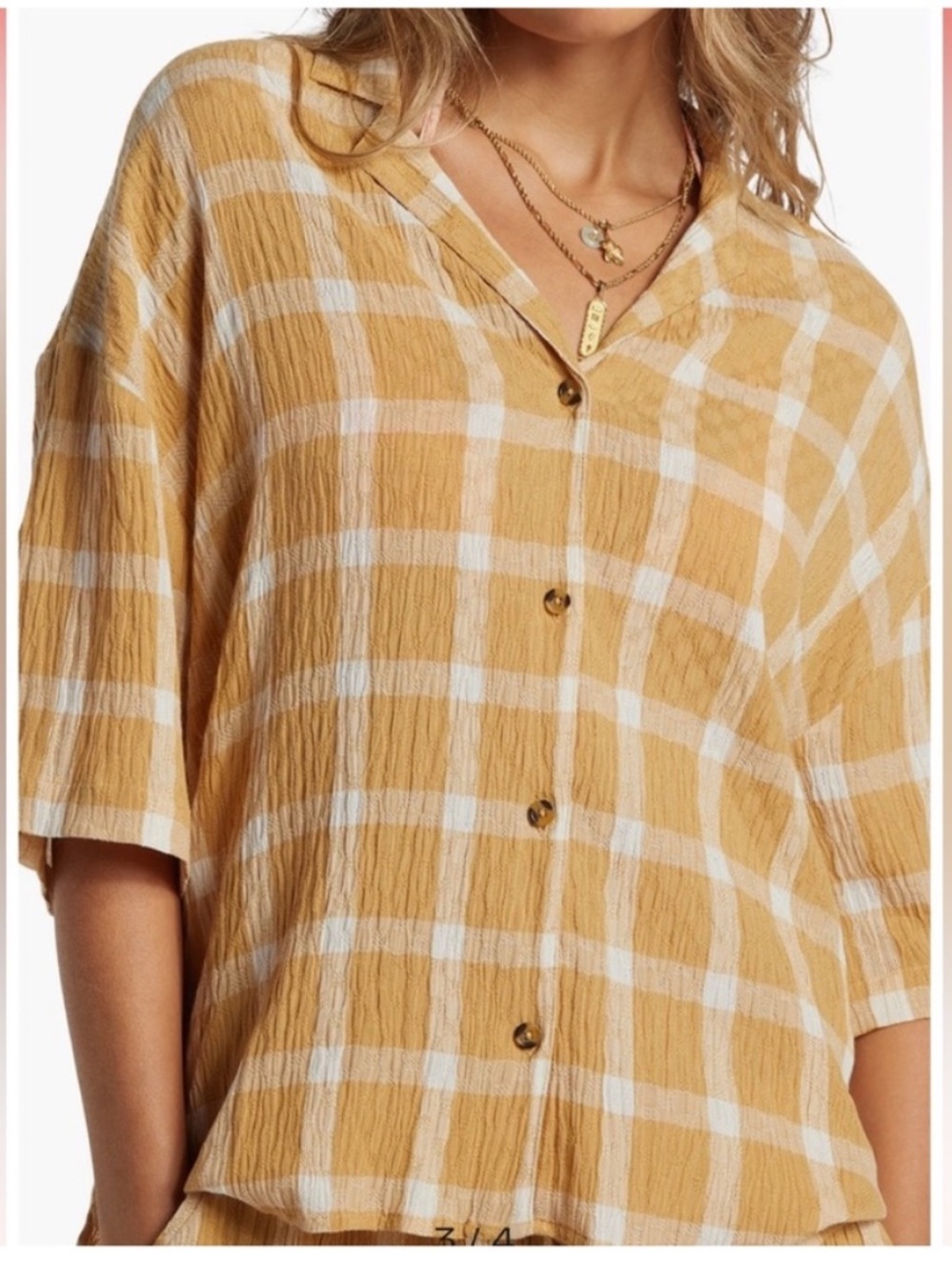 Billabong Medium Top Beach Side Plaid Camp Shirt Hemp 2 oversized button up NWT